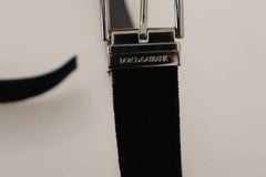 Dolce & Gabbana Black Velvet Silver Logo Engraved Metal Buckle Belt -   -  Dolce & Gabbana.