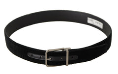 Dolce & Gabbana Black Velvet Silver Logo Engraved Metal Buckle Belt -   -  Dolce & Gabbana.