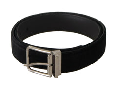 Dolce & Gabbana Black Velvet Silver Logo Engraved Metal Buckle Belt -   -  Dolce & Gabbana.