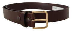 Dolce & Gabbana Brown Polished Leather Gold Tone Metal Buckle Belt - - Dolce & Gabbana.