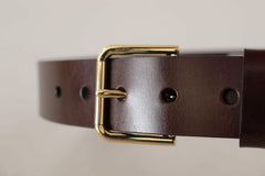 Dolce & Gabbana Brown Polished Leather Gold Tone Metal Buckle Belt - - Dolce & Gabbana.