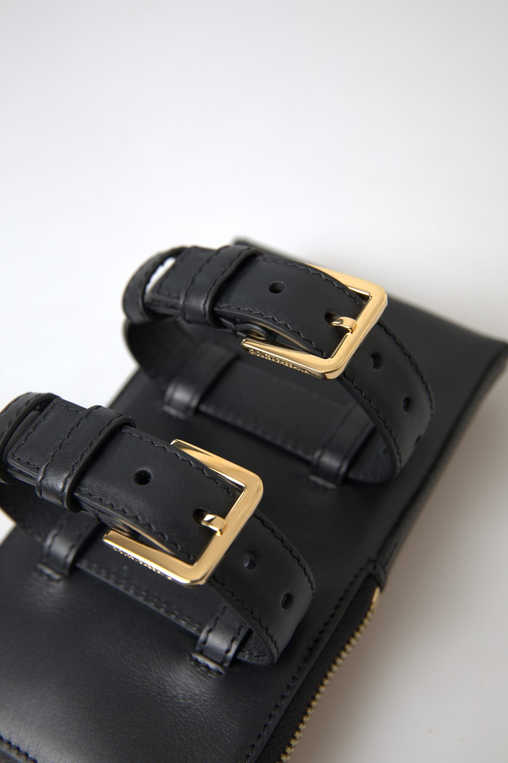 Dolce & Gabbana Black Leather Men Purse Double Belt Strap Bracelet Bag Dolce & Gabbana Black Leather Men Purse Double Belt Strap Bracelet Bag