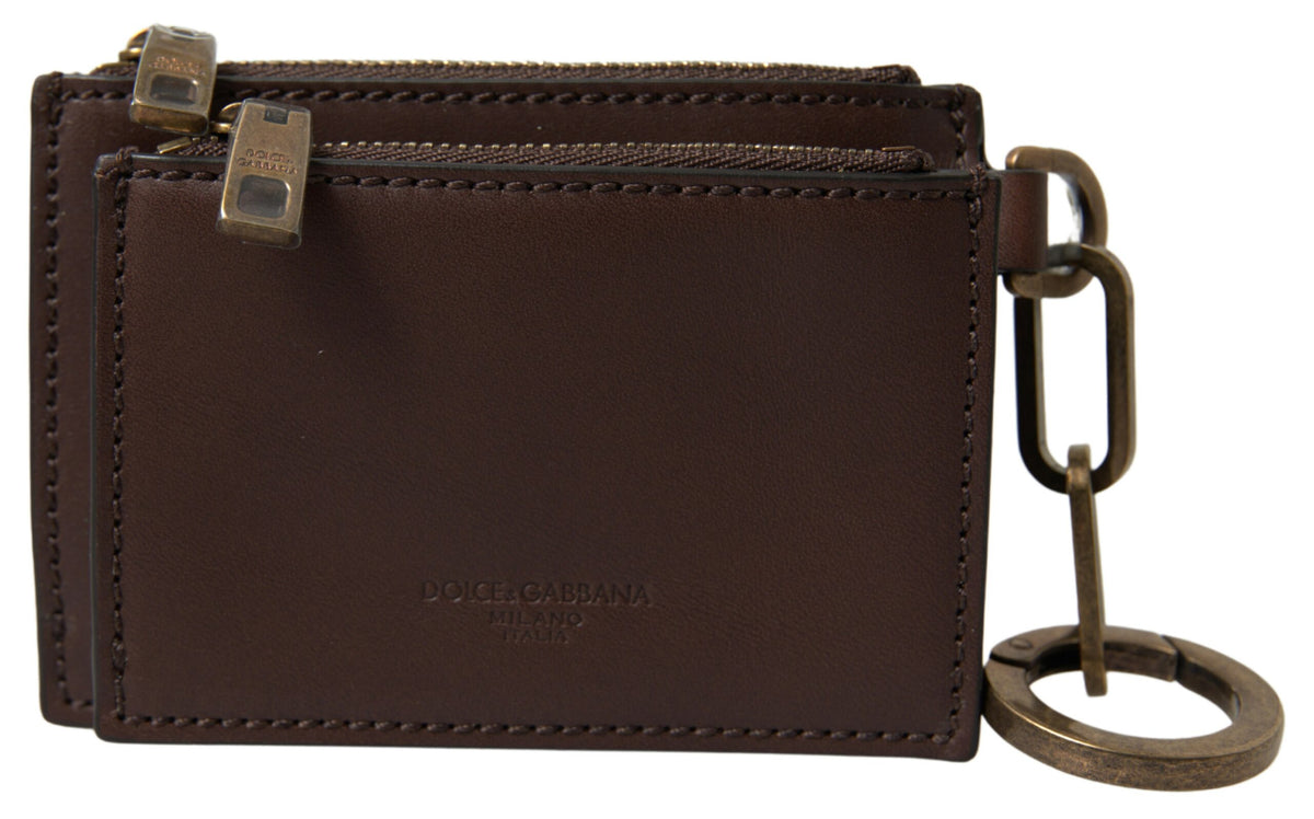 Dolce & Gabbana Brown Leather Zip Logo Keyring Coin Purse Wallet -   -  Dolce & Gabbana.