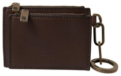 Dolce & Gabbana Brown Leather Zip Logo Keyring Coin Purse Wallet -   -  Dolce & Gabbana.