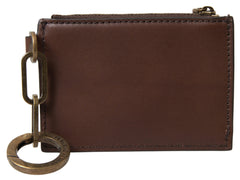 Dolce & Gabbana Brown Leather Zip Logo Keyring Coin Purse Wallet -   -  Dolce & Gabbana.