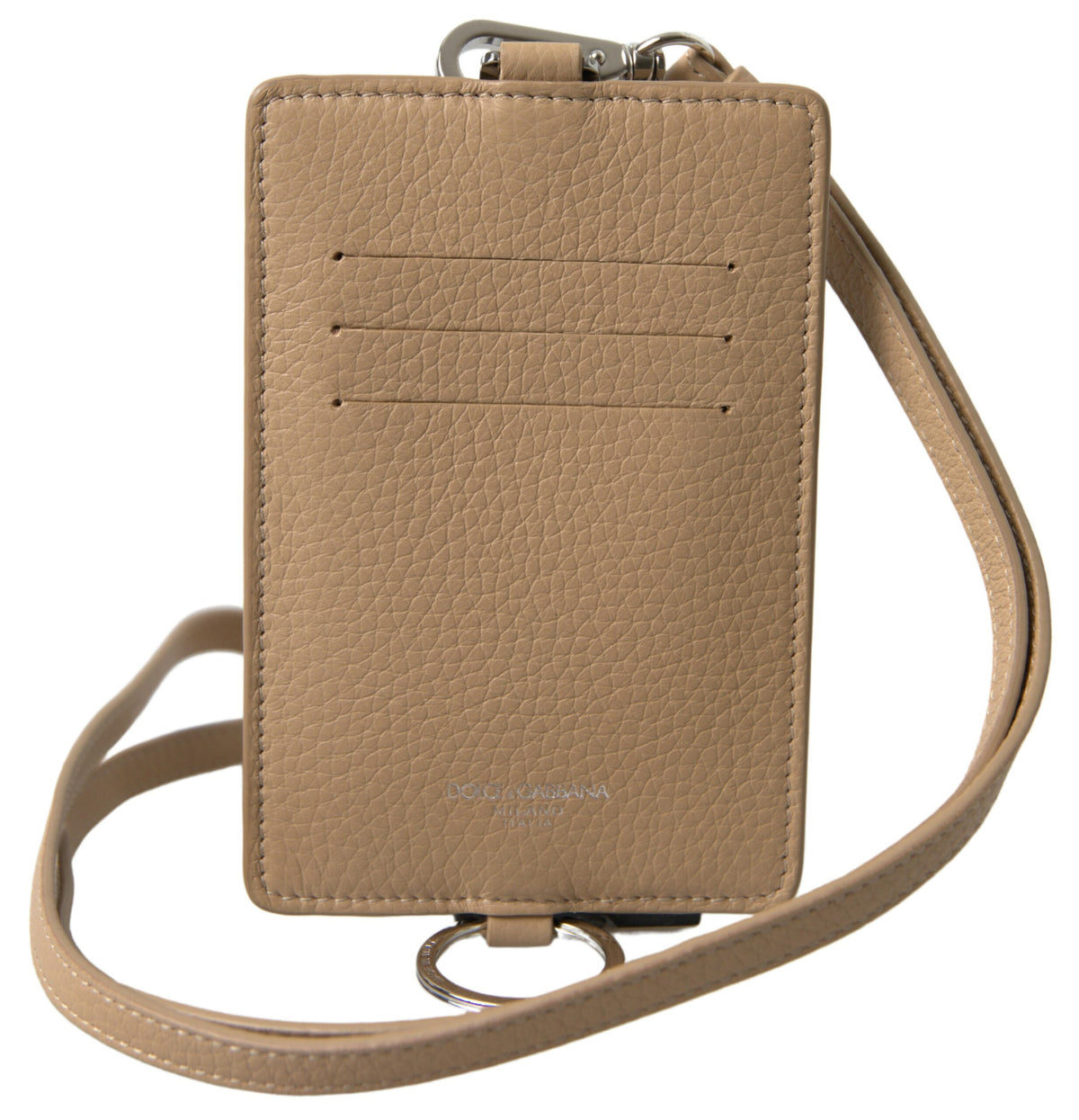 Dolce & Gabbana Beige Leather Lanyard Logo Card Holder Men Wallet -  Leather Card Holder for Men -  Dolce & Gabbana.