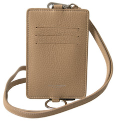 Dolce & Gabbana Beige Leather Lanyard Logo Card Holder Men Wallet -  Leather Card Holder for Men -  Dolce & Gabbana.