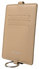 Dolce & Gabbana Beige Leather Lanyard Logo Card Holder Men Wallet -  Leather Card Holder for Men -  Dolce & Gabbana.
