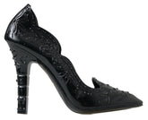 Dolce & Gabbana Black CINDERELLA Floral Crystal Heels Shoes -   -  Dolce & Gabbana.