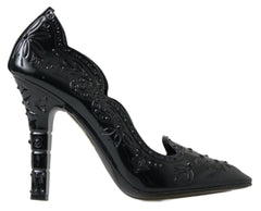 Dolce & Gabbana Black CINDERELLA Floral Crystal Heels Shoes -   -  Dolce & Gabbana.