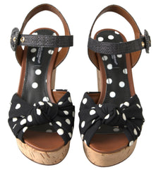 Dolce & Gabbana Black  Wedges Polka Dotted Ankle Strap Shoes Sandals -   -  Dolce & Gabbana.