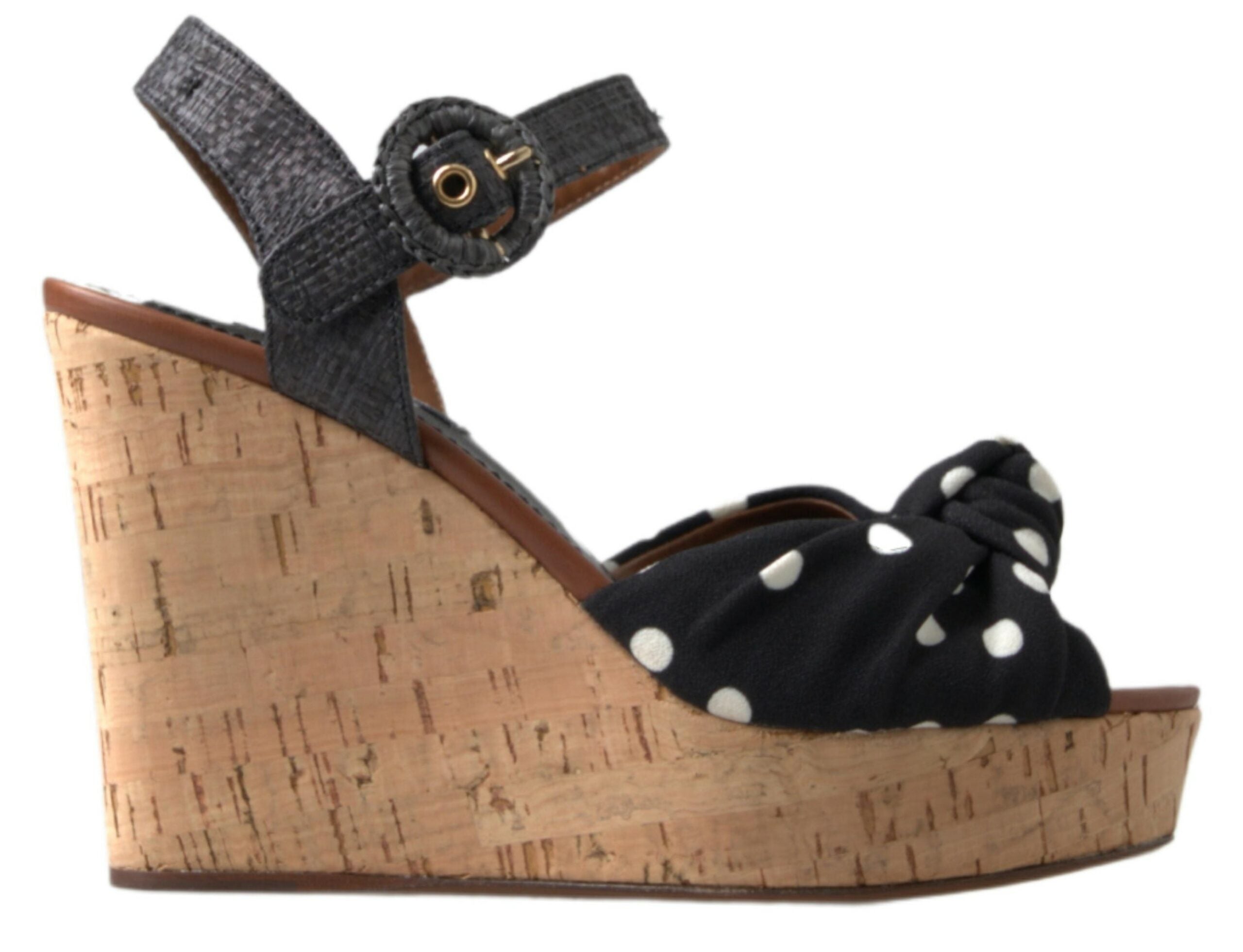 Dolce & Gabbana Black  Wedges Polka Dotted Ankle Strap Shoes Sandals -   -  Dolce & Gabbana.