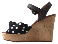 Dolce & Gabbana Black  Wedges Polka Dotted Ankle Strap Shoes Sandals -   -  Dolce & Gabbana.