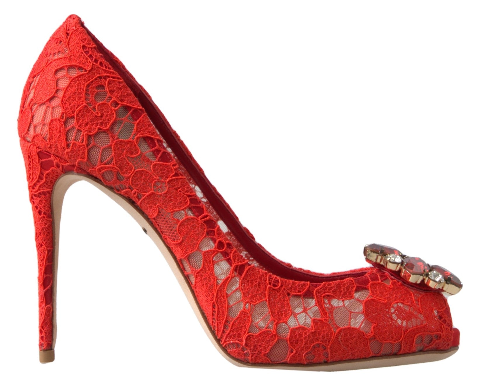 Dolce & Gabbana Red Taormina Lace Crystal Heels Pumps Shoes -   -  Dolce & Gabbana.