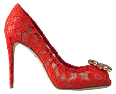 Dolce & Gabbana Red Taormina Lace Crystal Heels Pumps Shoes -   -  Dolce & Gabbana.