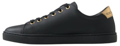 Dolce & Gabbana Black Gold Leather Classic Sneakers Shoes -   -  Dolce & Gabbana.