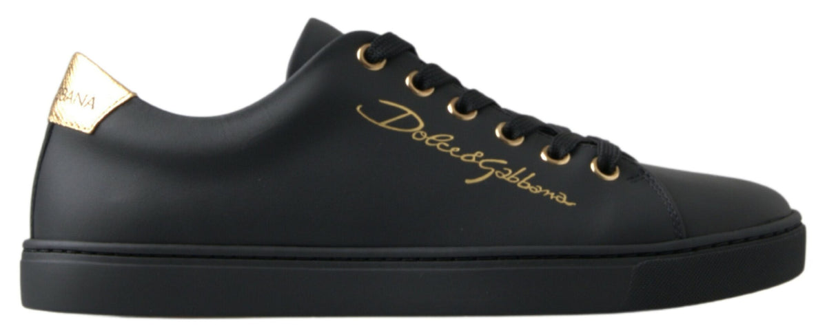 Dolce & Gabbana Black Gold Leather Classic Sneakers Shoes -   -  Dolce & Gabbana.
