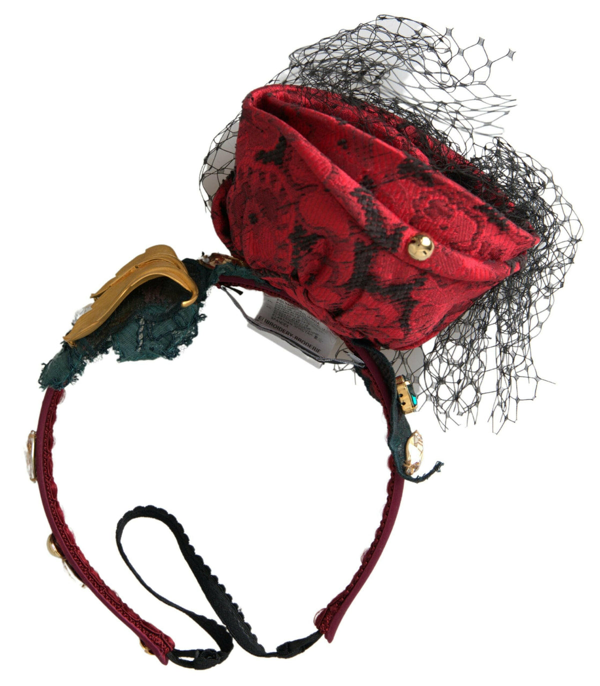 Dolce & Gabbana Red with multicolor Rose Silk Crystal Netted Logo Diadem Headband -   -  Dolce & Gabbana.