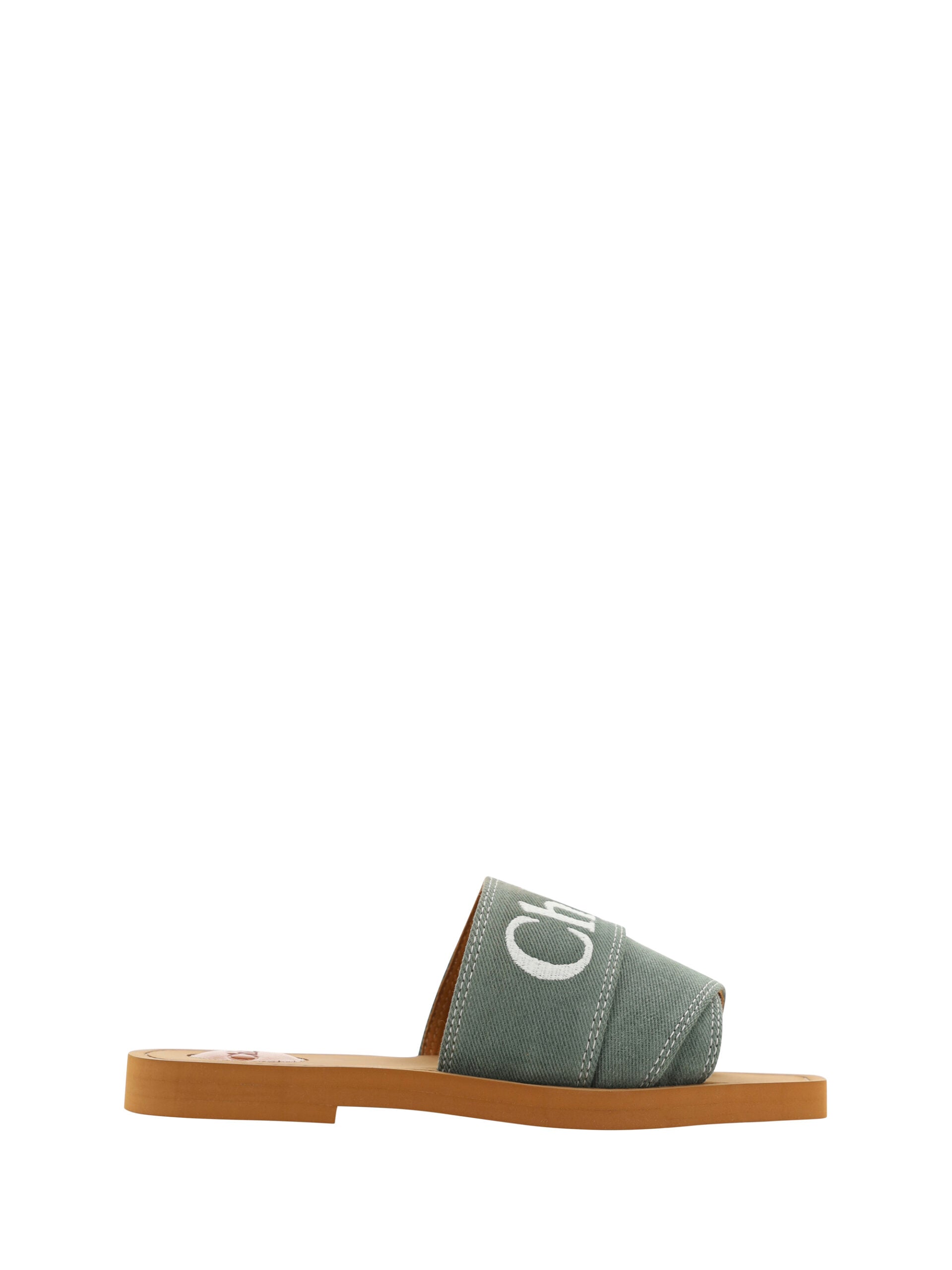 Chloé Elegant Forest Green Cotton Slides -   -  Chloé.