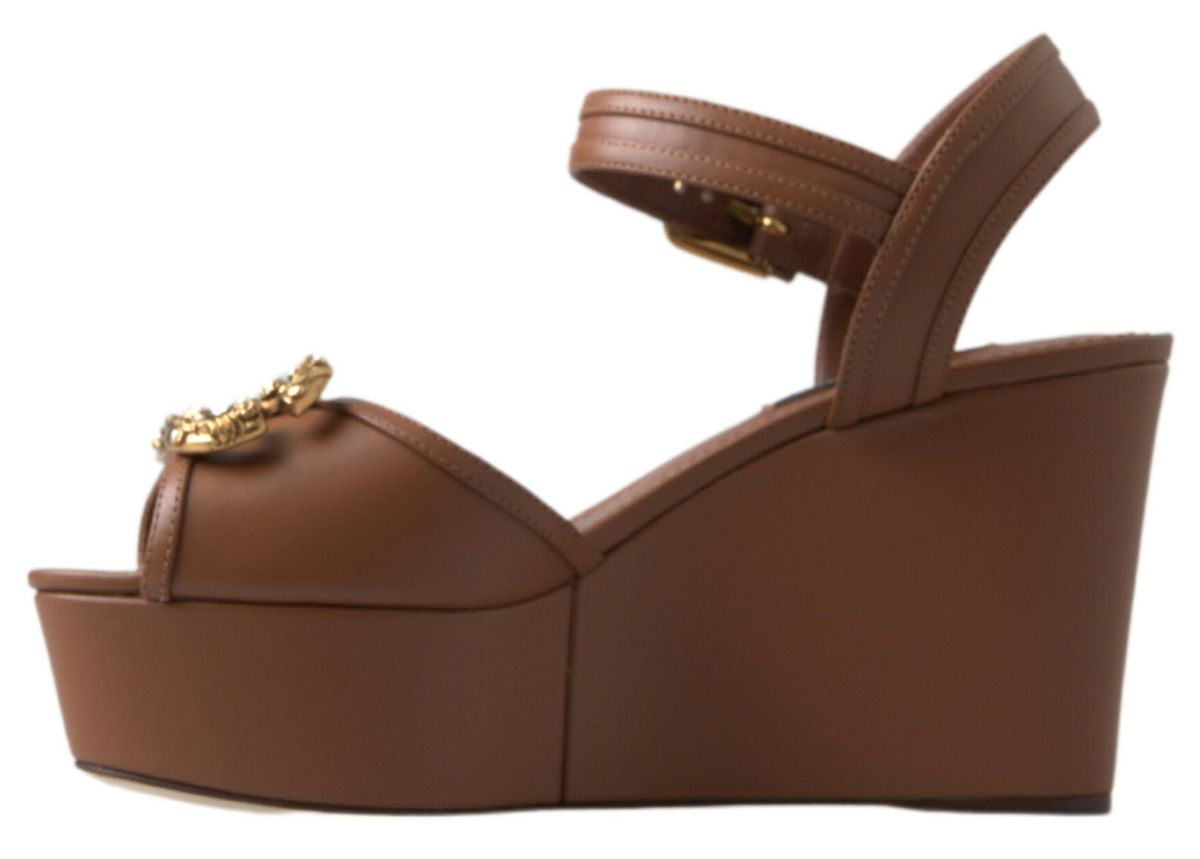 Dolce & Gabbana Brown Leather AMORE Wedges Sandals Shoes -   -  Dolce & Gabbana. Dolce & Gabbana Brown Leather AMORE Wedges Sandals Shoes -   -  Dolce & Gabbana.