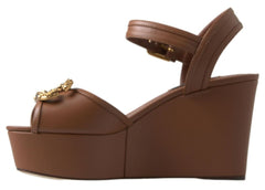 Dolce & Gabbana Brown Leather AMORE Wedges Sandals Shoes -   -  Dolce & Gabbana.