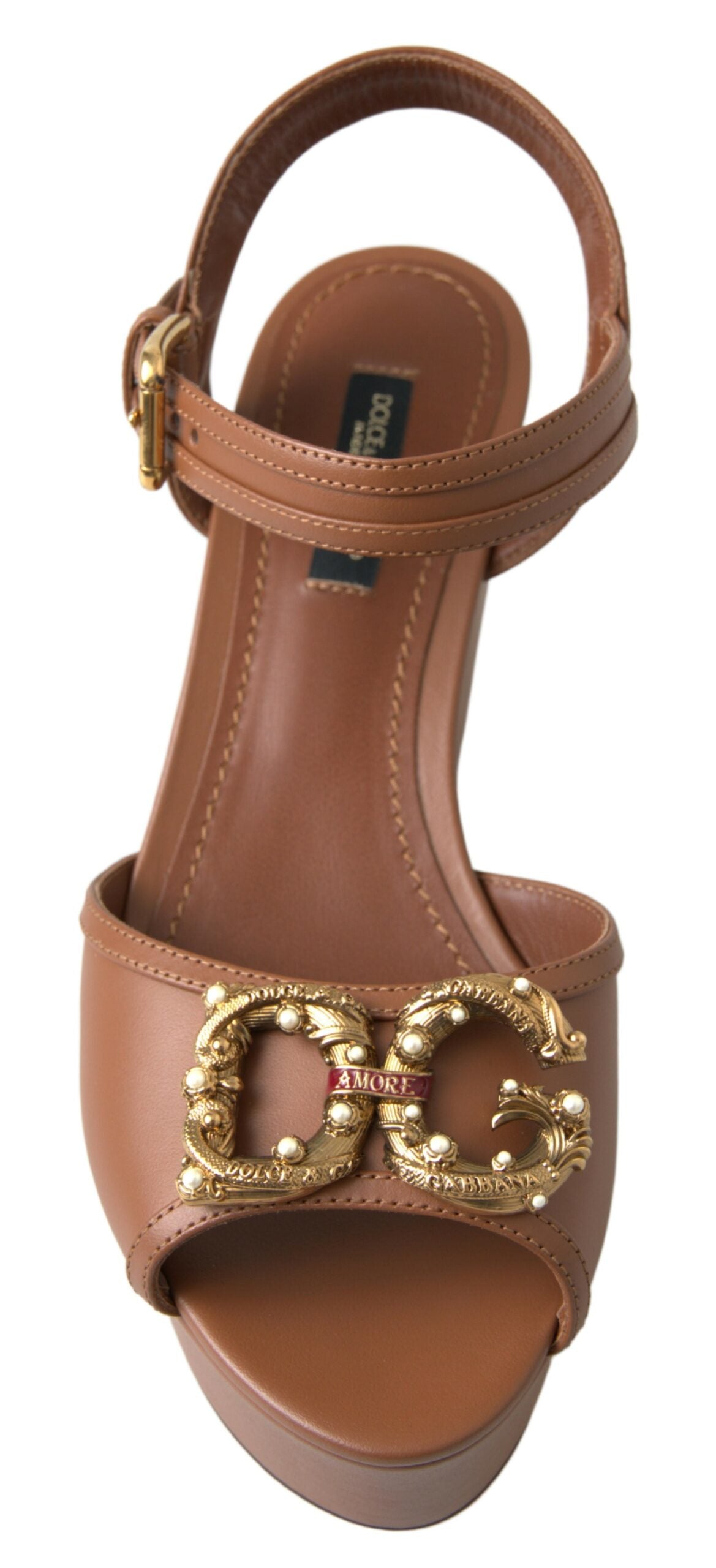 Dolce & Gabbana Brown Leather AMORE Wedges Sandals Shoes -   -  Dolce & Gabbana. Dolce & Gabbana Brown Leather AMORE Wedges Sandals Shoes -   -  Dolce & Gabbana.