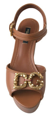 Dolce & Gabbana Brown Leather AMORE Wedges Sandals Shoes -   -  Dolce & Gabbana.