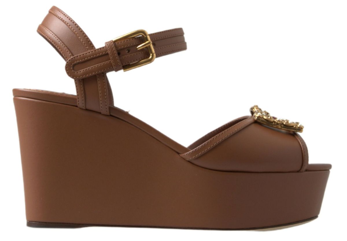 Dolce & Gabbana Brown Leather AMORE Wedges Sandals Shoes -   -  Dolce & Gabbana.