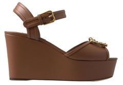 Dolce & Gabbana Brown Leather AMORE Wedges Sandals Shoes -   -  Dolce & Gabbana.