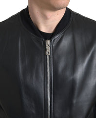 Dolce & Gabbana Black Leather Full Zip Bomber Men Jacket -   -  Dolce & Gabbana.