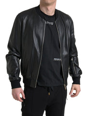 Dolce & Gabbana Black Leather Full Zip Bomber Men Jacket -   -  Dolce & Gabbana.