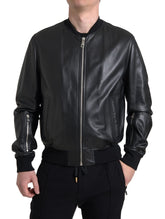 Dolce & Gabbana Black Leather Full Zip Bomber Men Jacket -   -  Dolce & Gabbana.