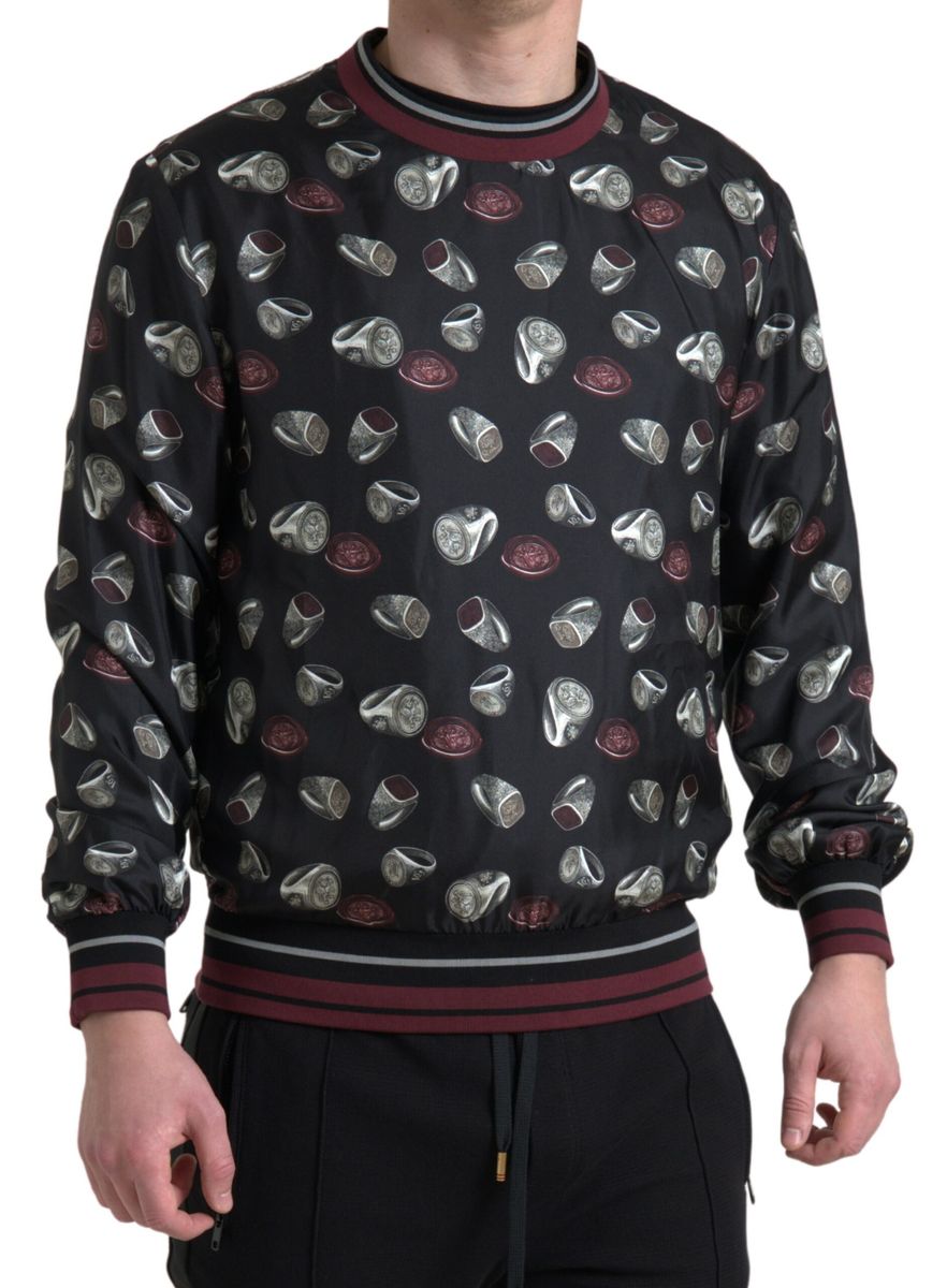 Dolce & Gabbana Black Ring Print Silk Crewneck Sweater -   -  Dolce & Gabbana. Dolce & Gabbana Black Ring Print Silk Crewneck Sweater -   -  Dolce & Gabbana.