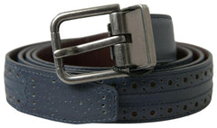 Dolce & Gabbana Blue Leather Perforated Metal Buckle Belt -   -  Dolce & Gabbana.