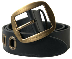 Dolce & Gabbana Black Leather Gold Metal Buckle Men Belt -   -  Dolce & Gabbana.