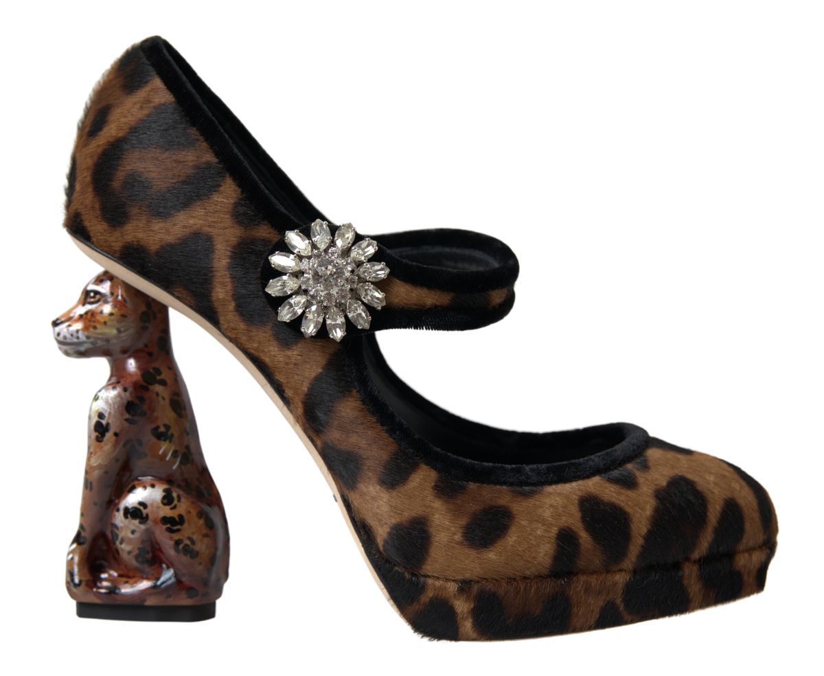 Dolce & Gabbana Black Brown Calf Leopard Heel Mary Jane Pump Shoes -   -  Dolce & Gabbana.