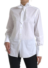 Dolce & Gabbana White Cotton Ascot Collar Long Sleeves Top -   -  Dolce & Gabbana.