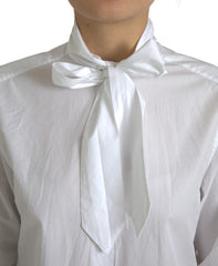 Dolce & Gabbana White Cotton Ascot Collar Long Sleeves Top -   -  Dolce & Gabbana.