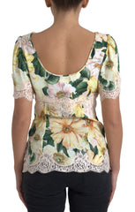 Dolce & Gabbana Multicolor Floral Lace V Neck Blouse -   -  Dolce & Gabbana.
