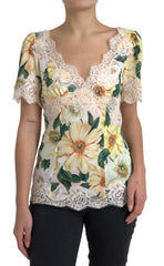Dolce & Gabbana Multicolor Floral Lace V Neck Blouse -   -  Dolce & Gabbana.