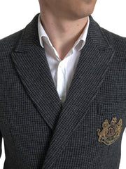 Dolce & Gabbana Gray Logo Embroidery Double Breasted Blazer -   -  Dolce & Gabbana.