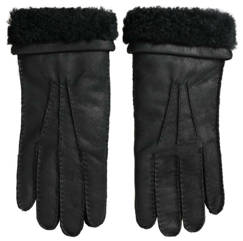 Dolce & Gabbana Black Leather Fur Short Hands Mitten Men Gloves -   -  Dolce & Gabbana.