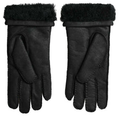 Dolce & Gabbana Black Leather Fur Short Hands Mitten Men Gloves -   -  Dolce & Gabbana.