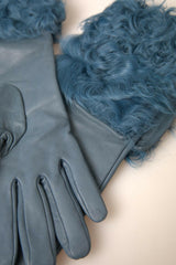 Dolce & Gabbana Blue Leather Fur Mid Arm Length Gloves - - Dolce & Gabbana.