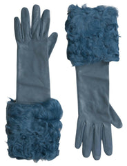 Dolce & Gabbana Blue Leather Fur Mid Arm Length Gloves - - Dolce & Gabbana.