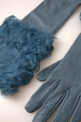 Dolce & Gabbana Blue Leather Fur Mid Arm Length Gloves - - Dolce & Gabbana.