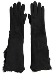 Dolce & Gabbana Black Leather Fur Elbow Length Gloves -   -  Dolce & Gabbana.
