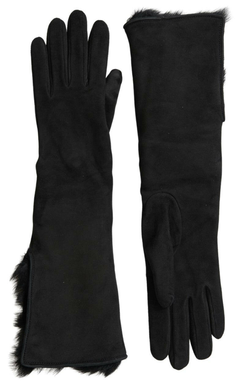 Dolce & Gabbana Black Leather Fur Elbow Length Gloves -   -  Dolce & Gabbana.