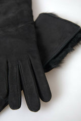 Dolce & Gabbana Black Leather Fur Elbow Length Gloves -   -  Dolce & Gabbana.