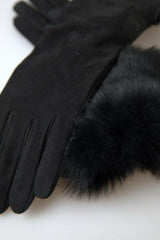 Dolce & Gabbana Black Leather Fur Elbow Length Gloves -   -  Dolce & Gabbana.